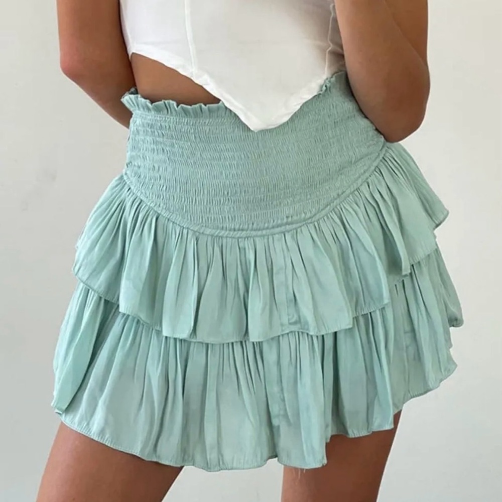 Teal flowy mini skirt (built in shorts)